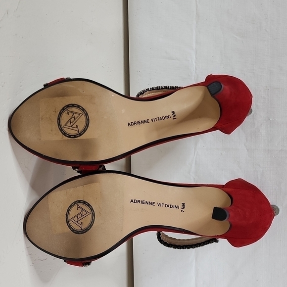 New Adrienne Vittadini Gracy Red Leather Embellished Stiletto Sandal Size 7.5M - Picture 9 of 11